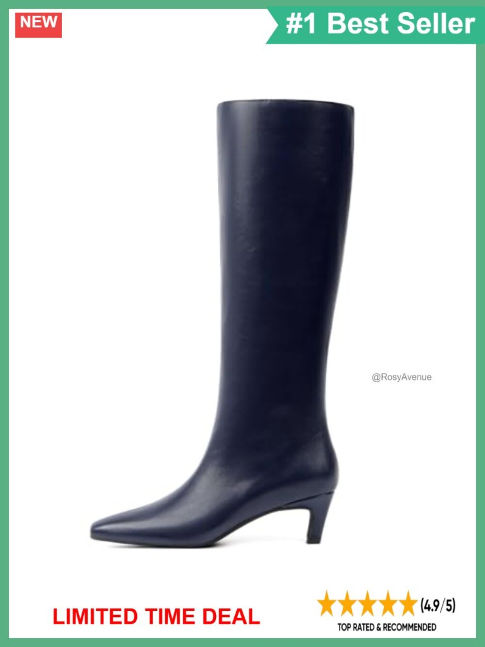 Knee High Boots Square Toe Kitten Heel Faux Leather Tall Boots